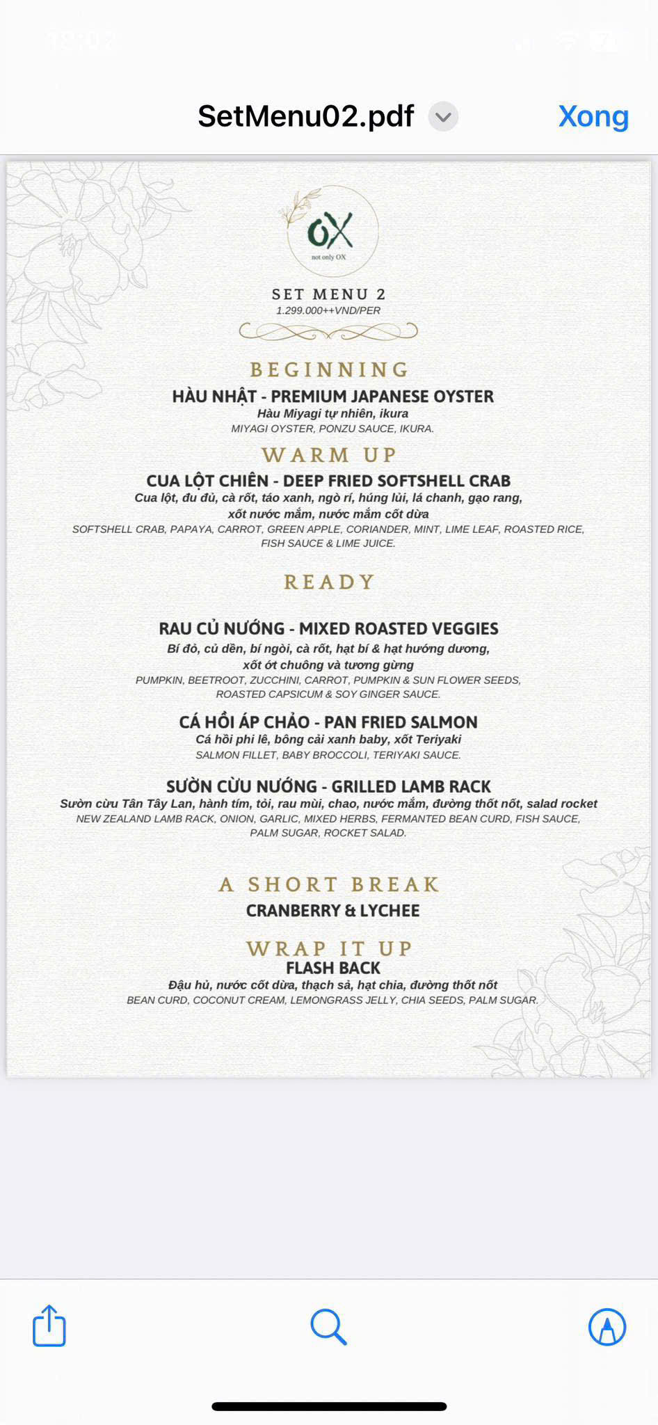 Set menu 02 — The OX menu
